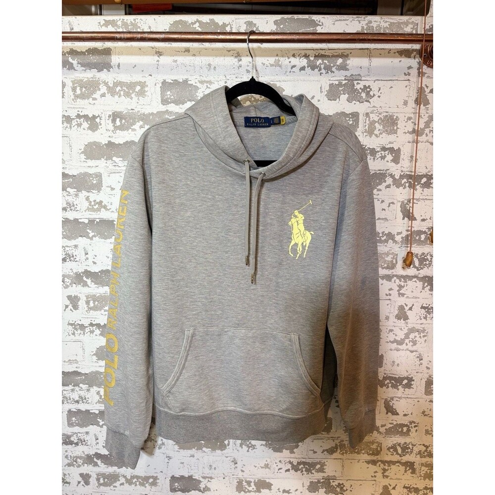 Polo Ralph Lauren Gray Big Pony Hoodie Metallic Gold Logo Mint LG